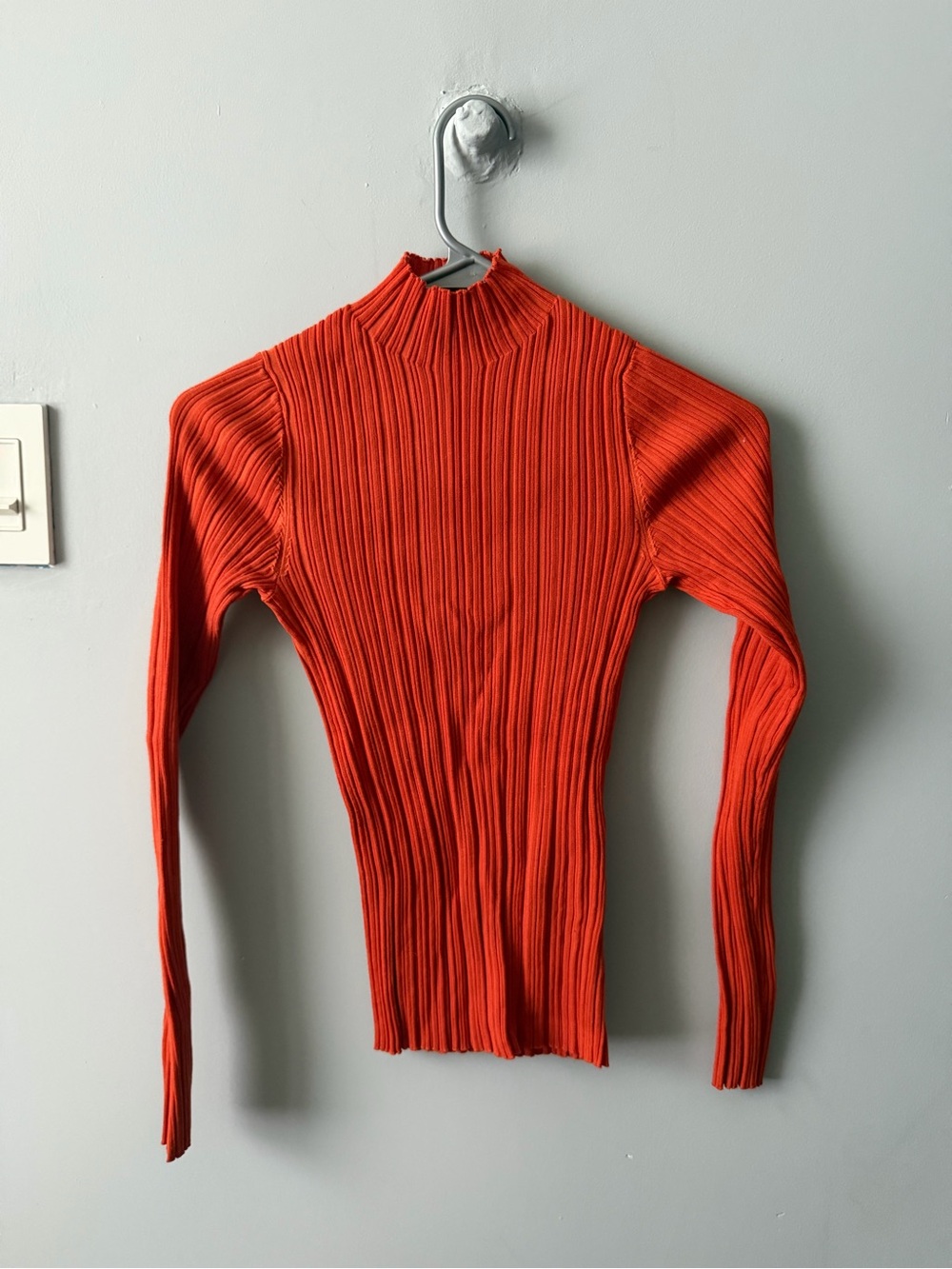Acne Studios Ribbed Mock Neck Long-Sleeve Top in Vibrant Orange